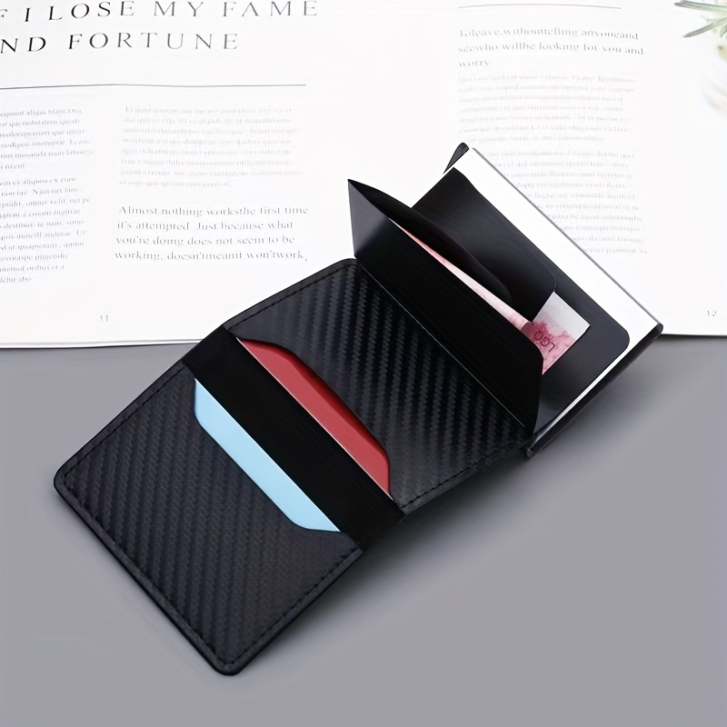 1pc Cartera de hombre ultrafina con bloqueo RFID, estilo empresarial de aleación de aluminio, titular de tarjeta, cuero de PU negro seguro, compacto y ligero, monedero multifuncional, con material de aleación de aluminio, estilo empresarial, para viajes, campamentos y uso diario