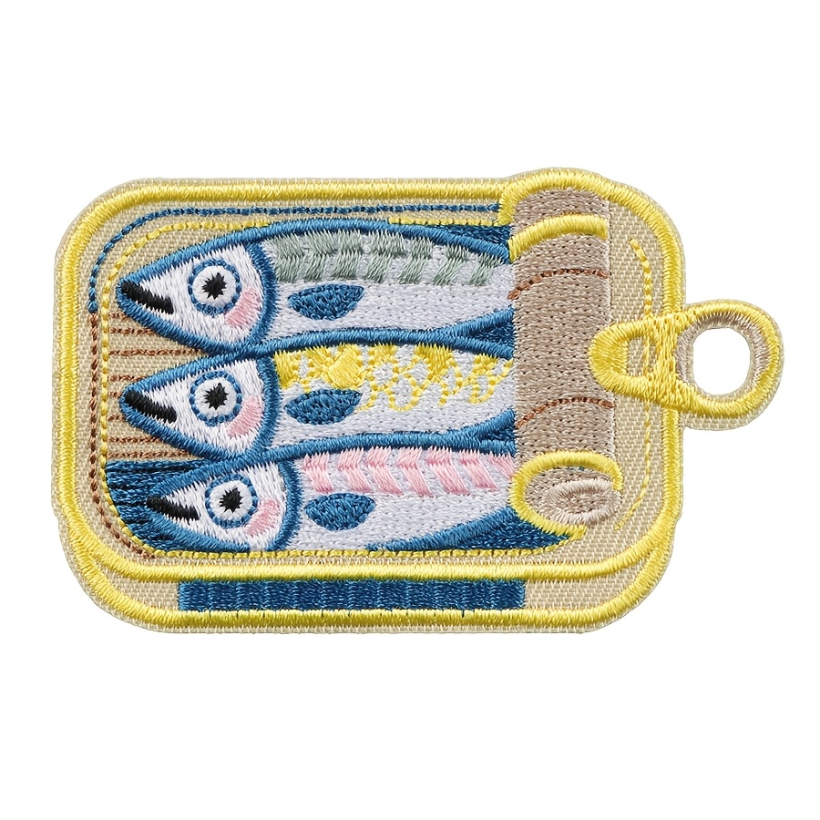 TEMU 1 écusson brodé "Boîte de " , thermocollant, à coudre, style vintage, badge en tissu "Boîte à poissons", applique colorée d'animaux pour sacs à