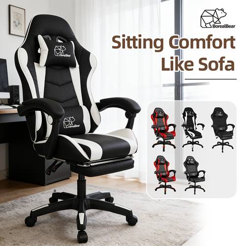 gaming chair ergonomic high back reclining pu leather computer chair for adults teens office gaming use with headrest lumbar support fixed armrest adjustable swivel rolling footrest multicolor