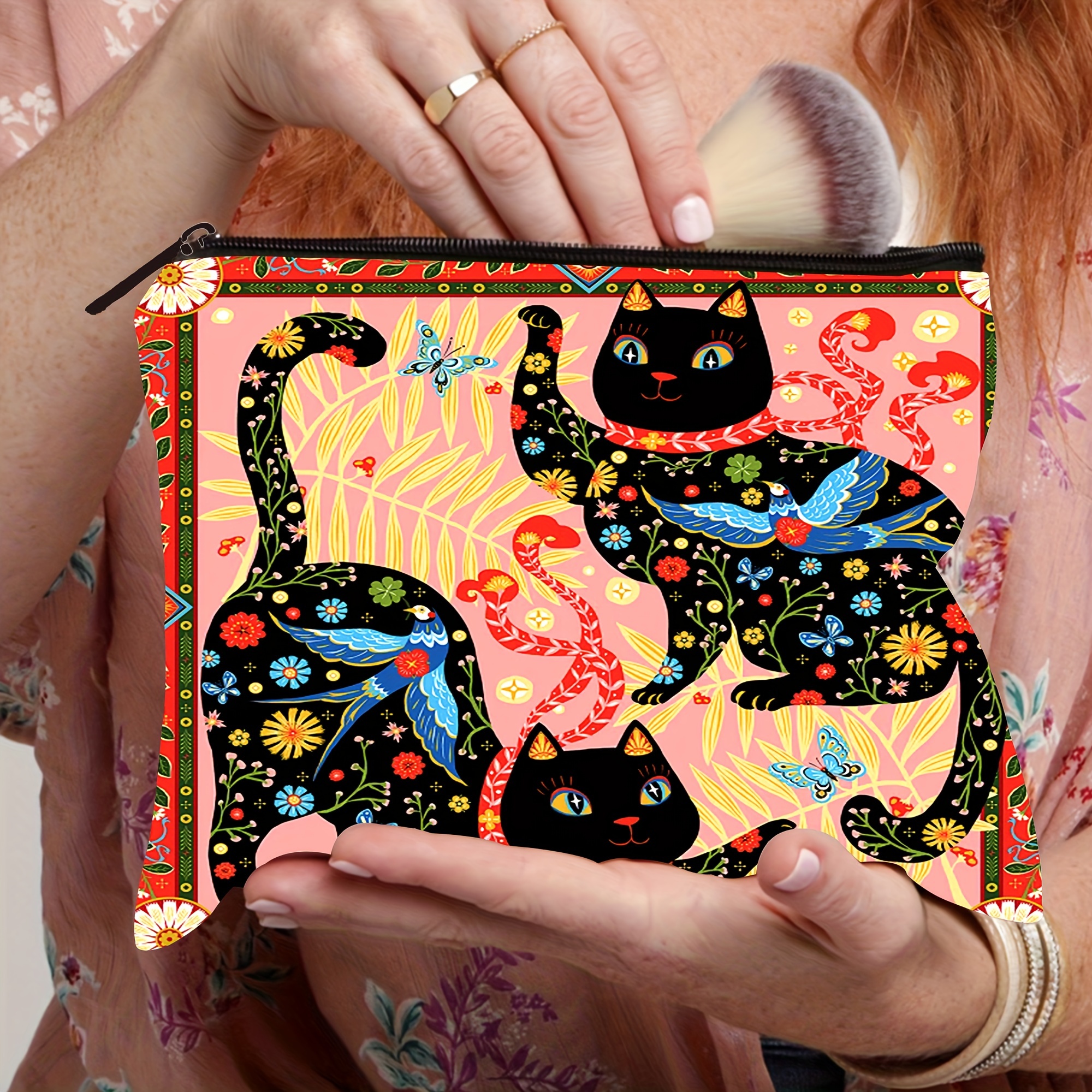 

Vibrant Mix, Canvas Cosmetic Bag With Cute Cat Design - Toiletries, Makeup & Pencils | Ideal Gift For All |, Scent-free