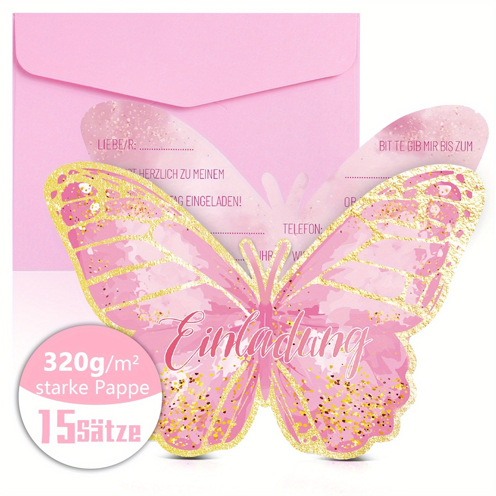Image of 15 Sets Of Pink And Gold- Birthday Invitation Cards With Envelopes, Made Of 320g Thick Cardstock, Perfect For Themed Parties And Celebrations