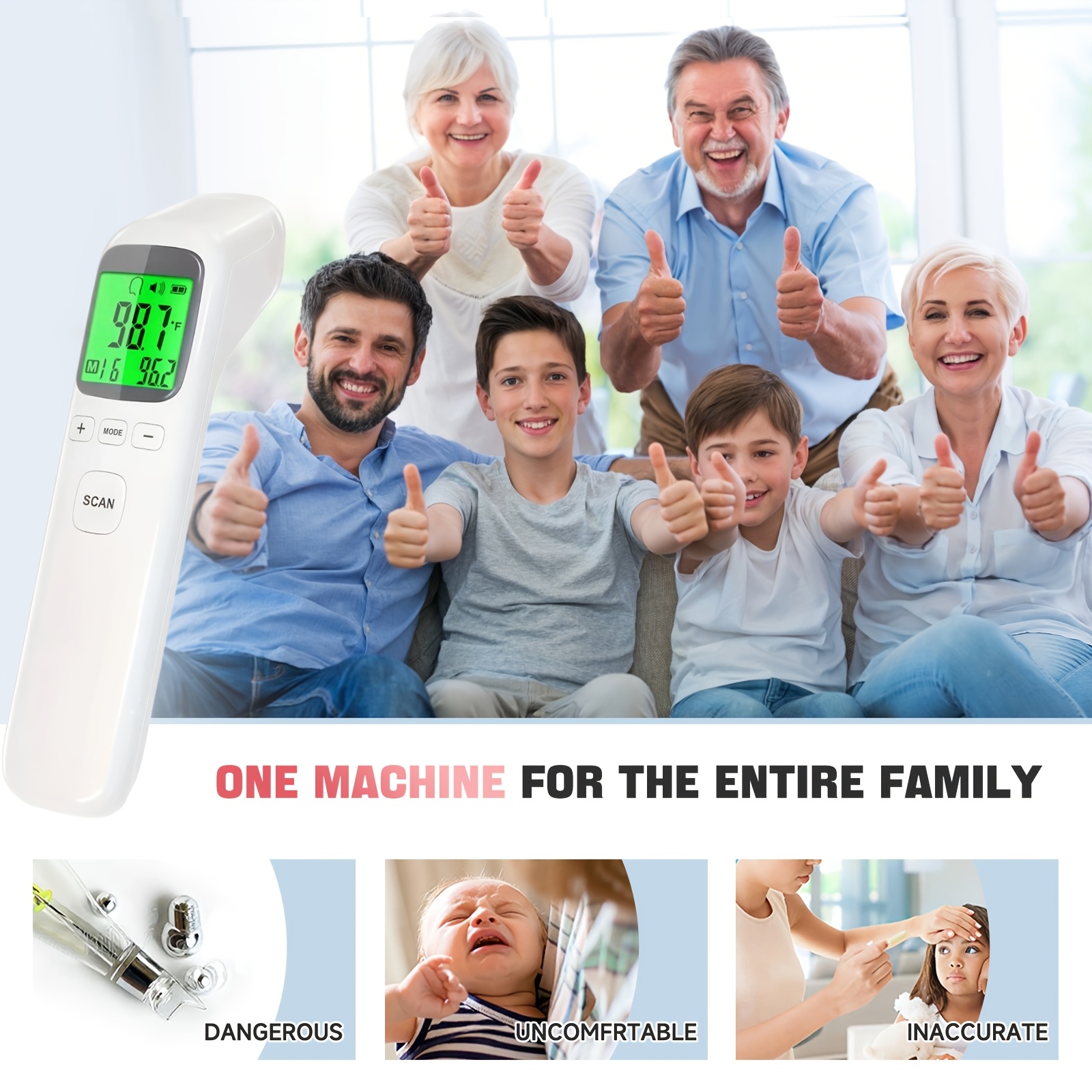 Puzxo Non-contact Thermometer, Suitable for Forehead And Object Surface, Accurate Reading In 1 Second, Equipped with LCD Display, 32 Sets Of Memory, Both Home And Clinical Use - Image 8