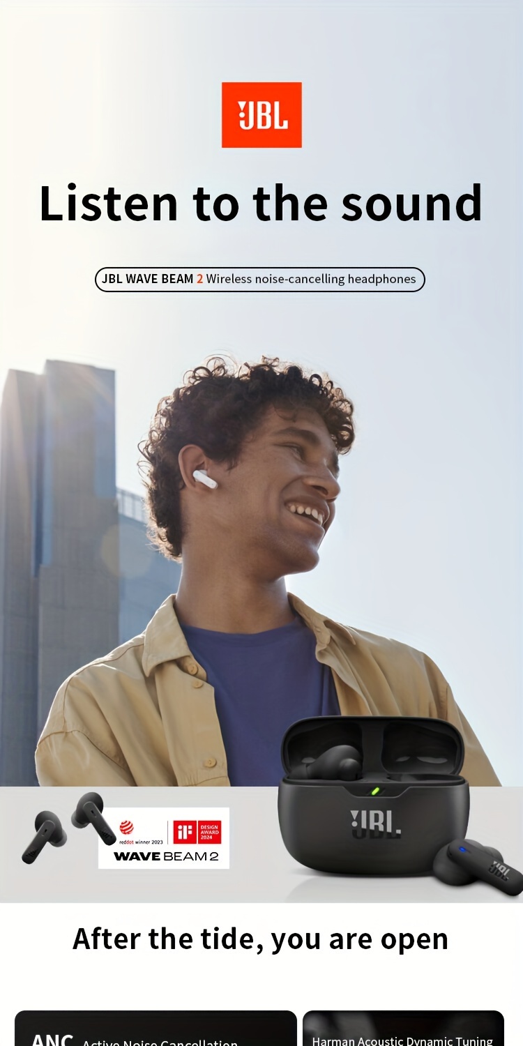   wave beam 2 真无线耳机主动降噪入耳式通用手机，清晰通话，高品质声音，适合运动、户外活动、旅行和工作，电池寿命长，  详情 0