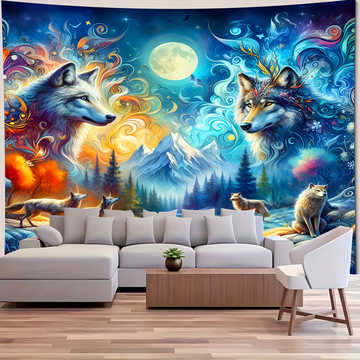 

1pc Wolf Pattern Tapestry, Polyester Tapestry, Wall Hanging For Living Room Bedroom Office, Home Decor Room Decor Party Decor, With Free Installation Package