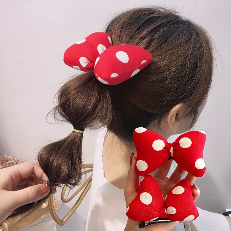 TEMU 2 Polka Dot Bow Headband Clip Set For S' Fashionable And Simple Hair Accessories
