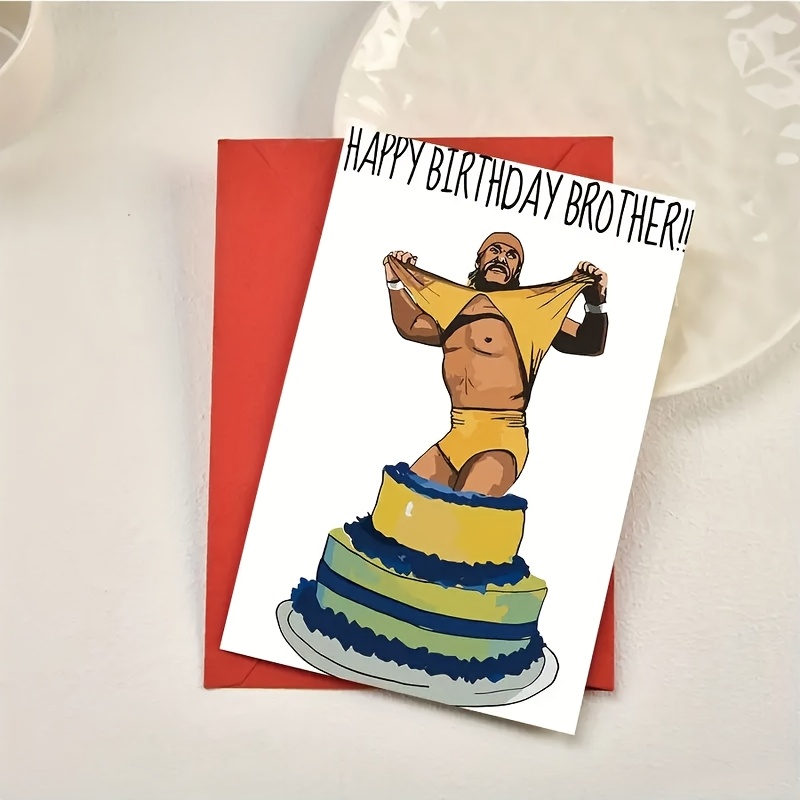 

Hilarious 80s Birthday Card With Muscular Brother - Perfect Gift For Wrestling Fans And - English Text, Ideal For Valentine's Day/birthdays, Unique Greeting Card| |cartoonish Artwork