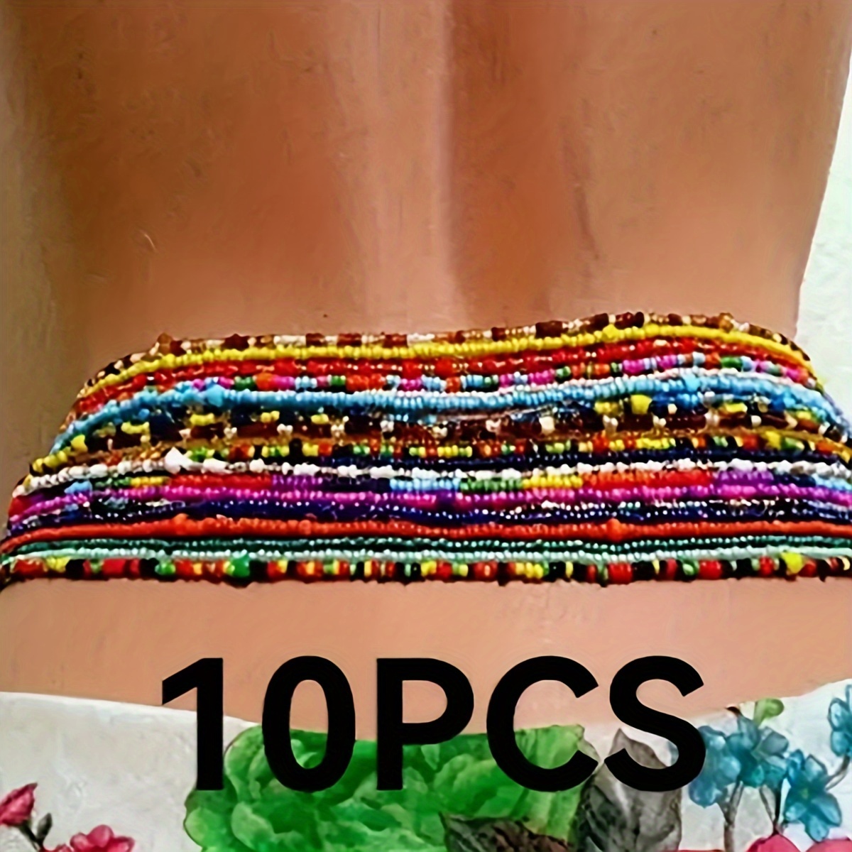 

10 Pcs Set Of Tiny Colorful Rice Beads Design Waist Chain Bohemian Elegant Style For Women Summer Beach Body Chain