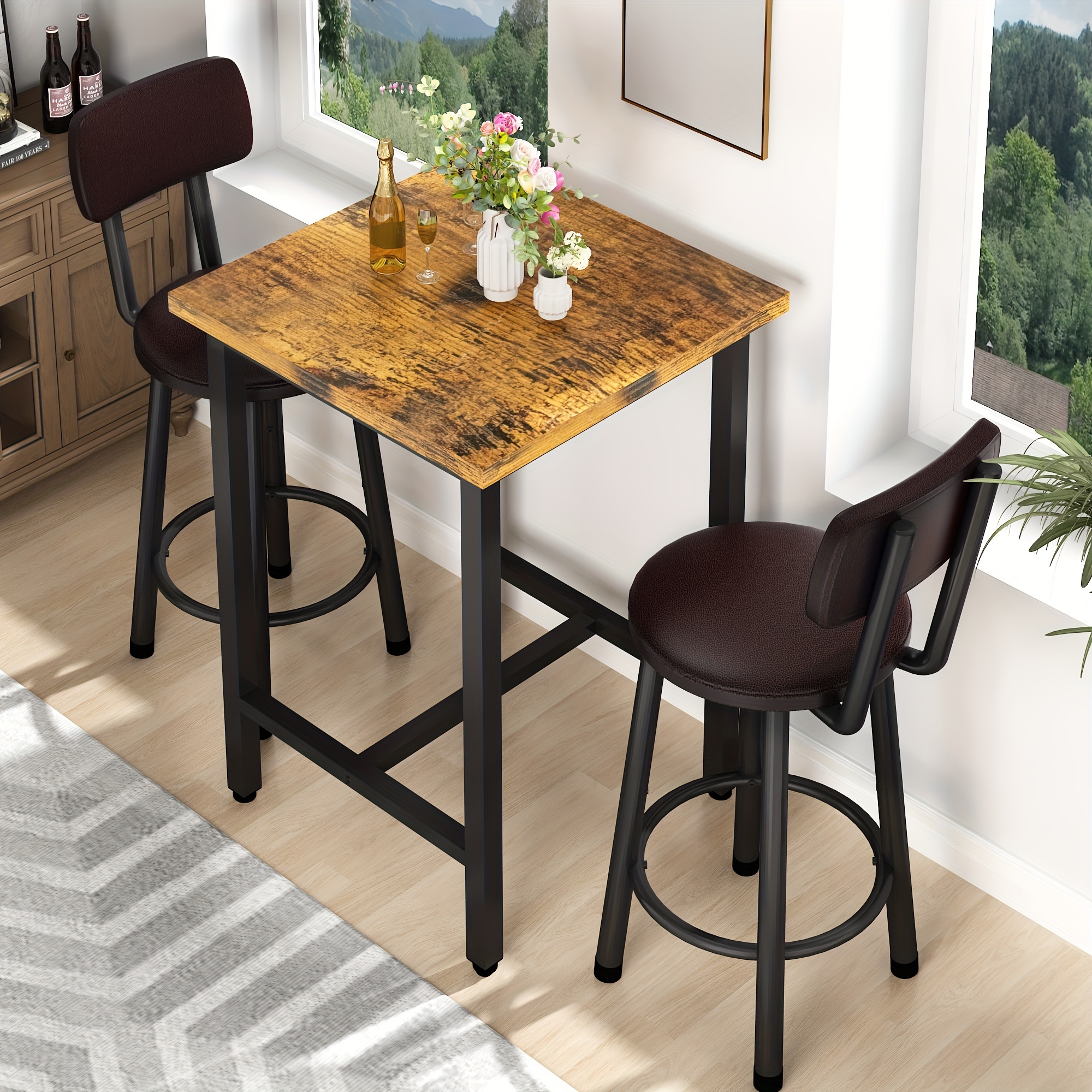 Bar Table Chairs Set 2 Square Bistro Pub Table 2 Pu - Temu