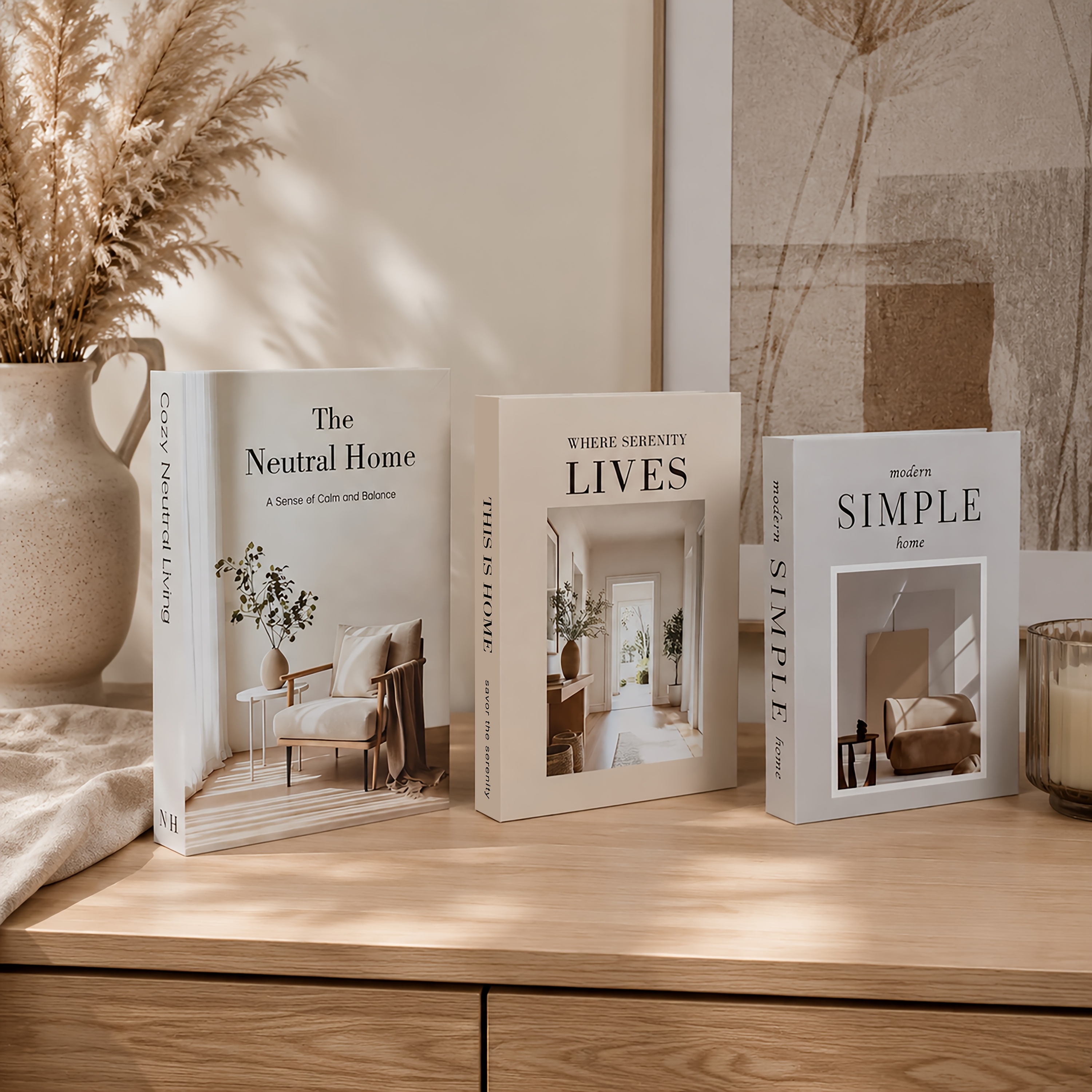 TEMU Set Of 3 Beautifully Decorated Books, Nordic Minimalist Sculptures, Neutral Aesthetic Books, For Coffee Table Decoration, Modern Room Decor,