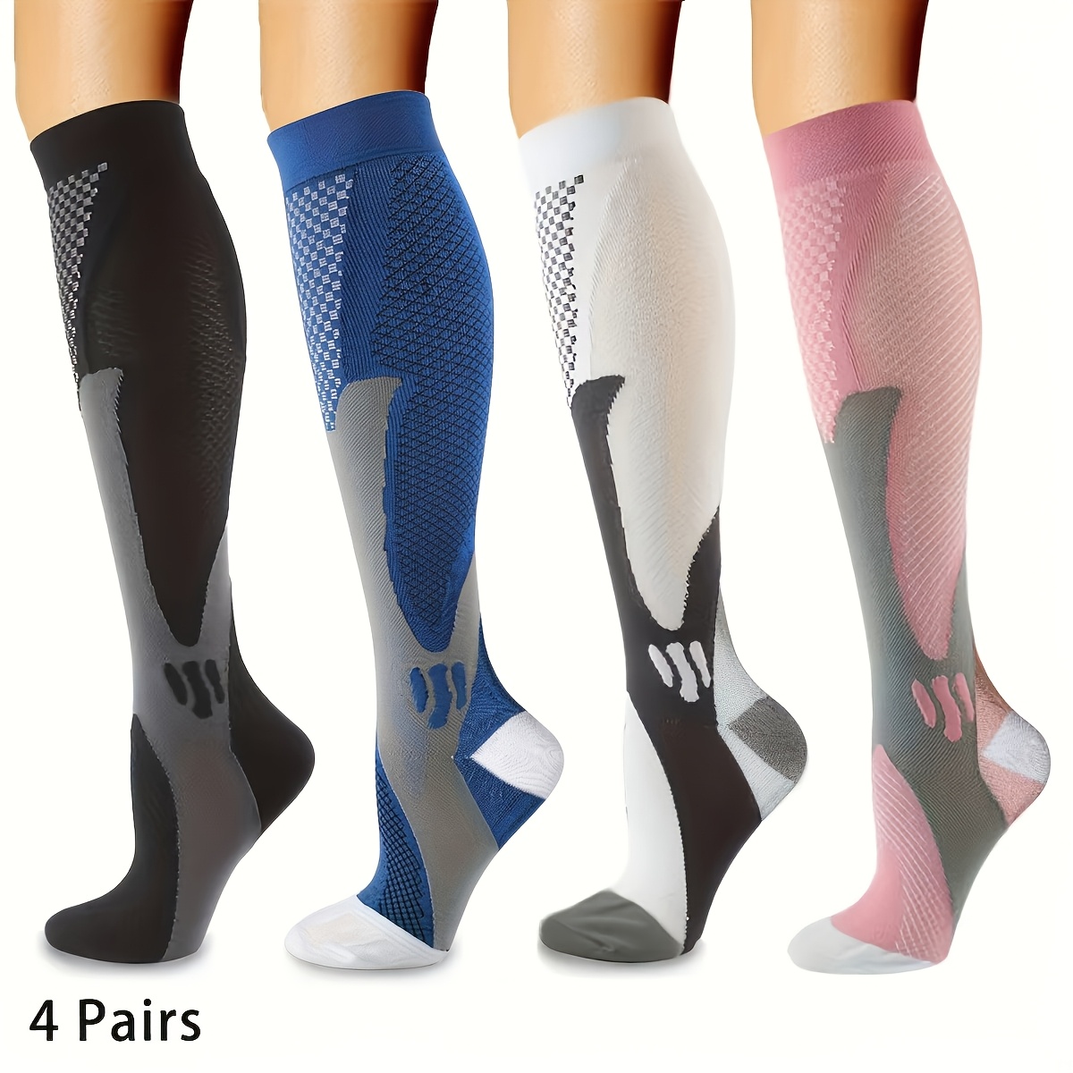TEMU Lot de 4 paires de chaussettes de compression unisexes, longues, pour le cyclisme et air