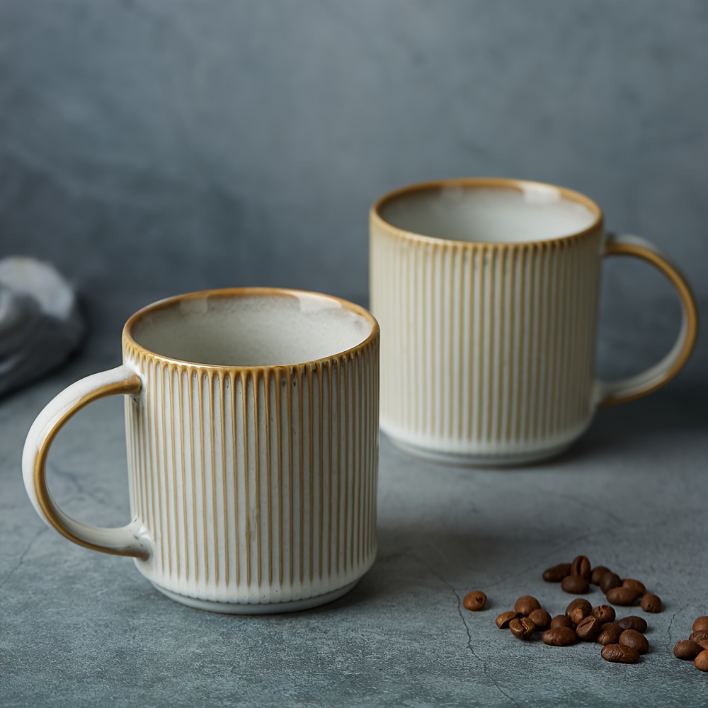 TEMU 4-piece Stoneware Coffee Mug Set-12oz Reactive Glaze Cups For Breakfast, Afternoon Tea, Microwave And Dishwasher Safe, Cappuccino White