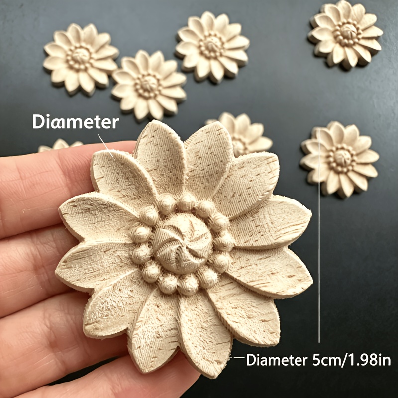 TEMU 10pcs, Small Unpainted Round Wood Carving Appliques, Suitable For Home Furniture Embellishment, Diy Painted In Your Colors, For Holiday