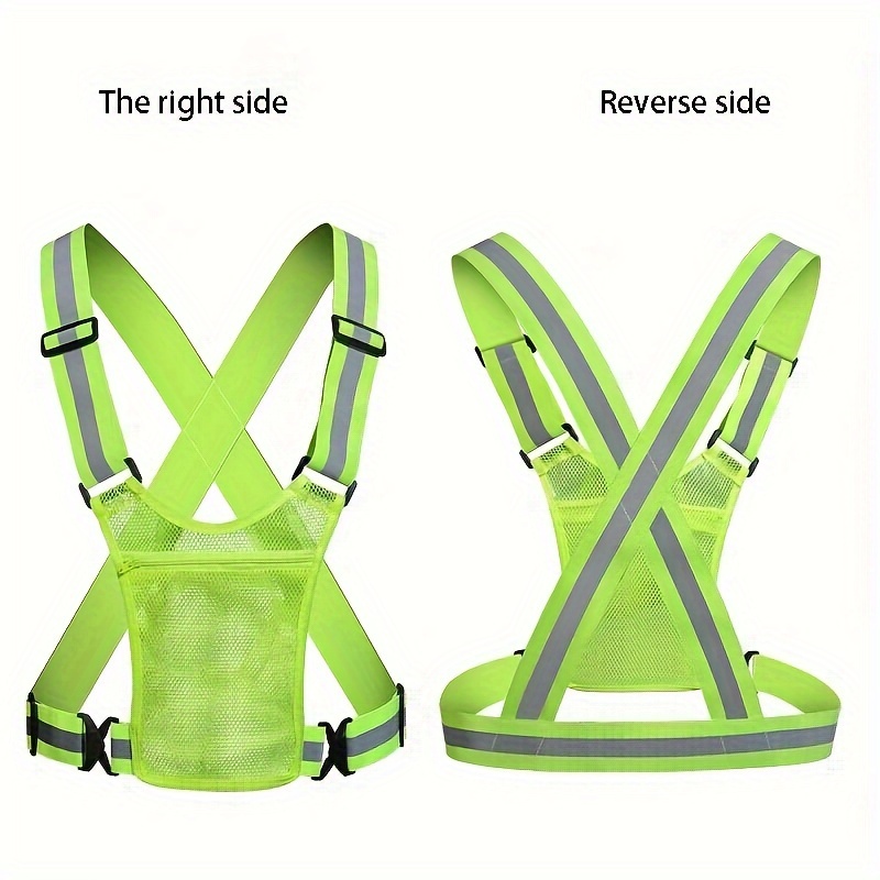 

Pack Of 1 - Adjustable Reflective Safety Vest With Storage Pockets, Universal Fit, High Visibility Polyester Gear For Outdoor Cycling And Running