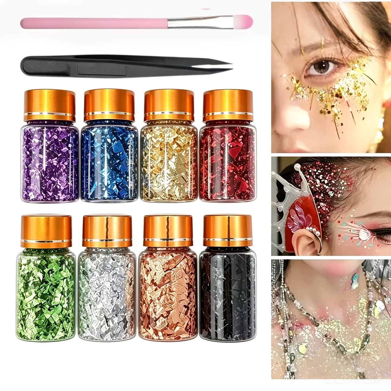 TEMU 2026 New 8-color Metal Shimmering Foil Sheets With Tweezers And , Suitable For Nail Art Painting And Resin Crafts, 8 Colors (golden, Silvery,