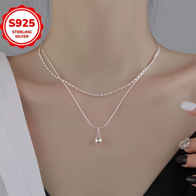 TEMU 925 Hypoallergenic Fashionable And Minimalist 's Tear Shape Pendant Necklace, Elegant And Versatile Design, A Gift Suitable For All