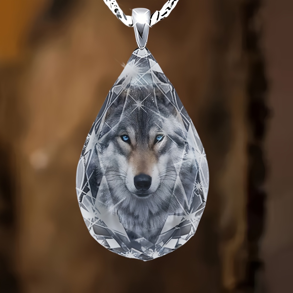 TEMU Women's Teardrop-shaped Glass Wolf Eye Gaze Pendant Necklace | Elegant And , Suitable For Everyday Wear And Special Occasions