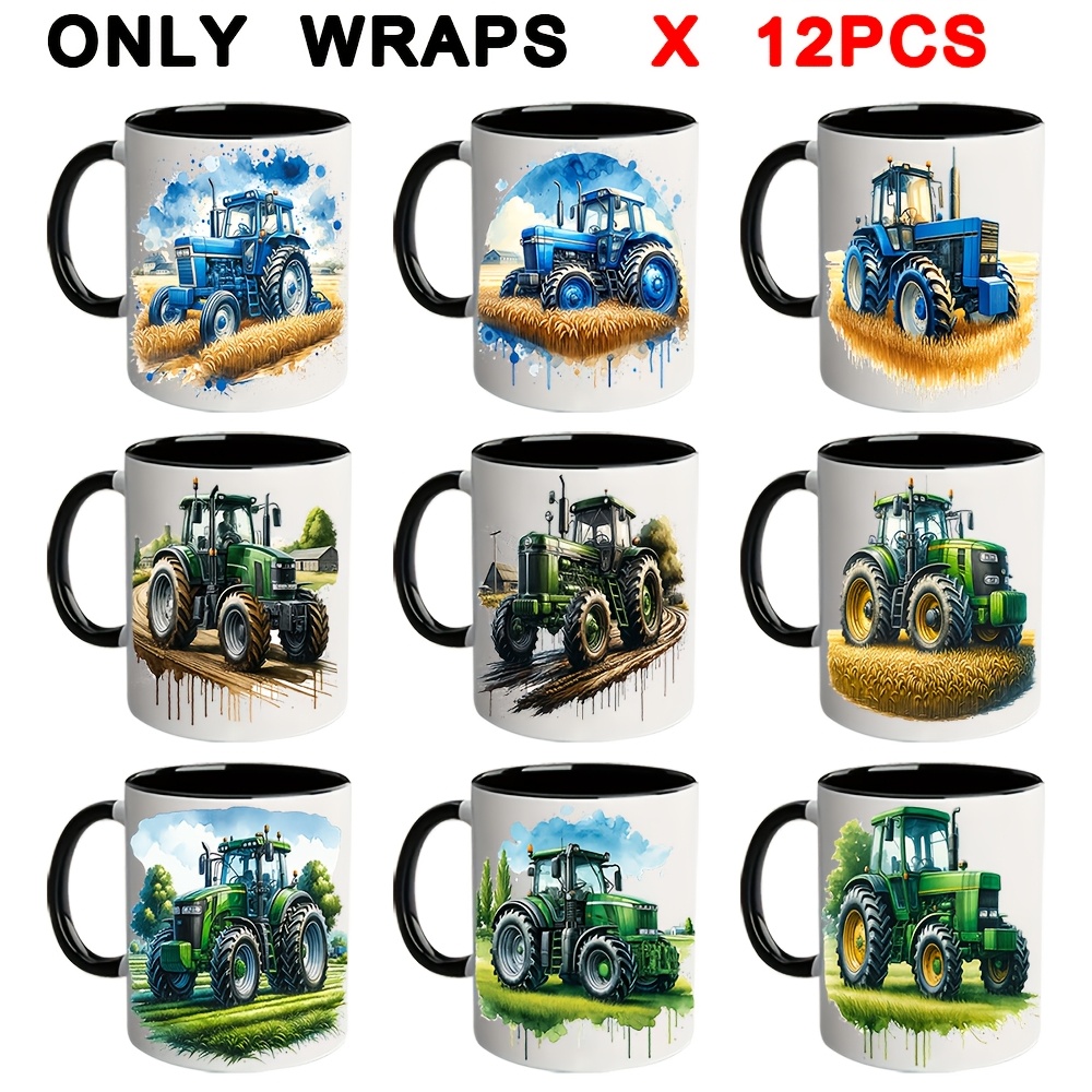 

12pcs Farm Tractor Uv Dtf Wraps Decals - Self-adhesive Transfer Paper For 40oz Mugs, Tumblers & Bottles - Vibrant Agricultural Designs For Diy Crafts And Art Projects