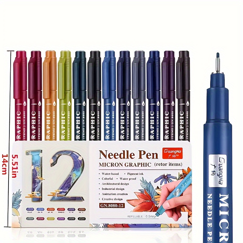 

12pcs Needle Pen Neutral Painting Brush Roller Ball Pen, Different Colors, 0.5mm Ultra Fine Point, Quick Drying, Non-toxic Easy To Grip Multi-