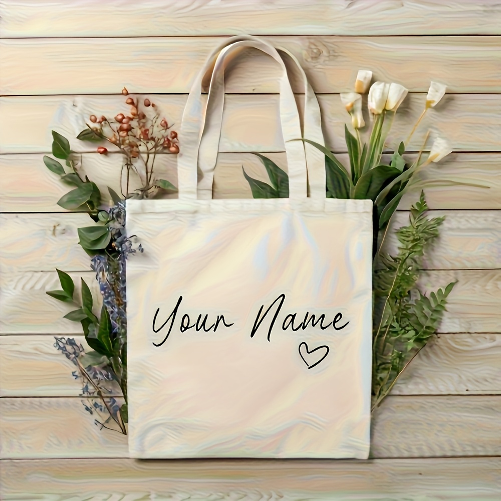 Image of Personalized Custom White Tote Bag, Reusable Bag With "" Lettering And - Lightweight, Foldable, Large Capacity, Perfect For Women, Ideal For Shopping And Vacation, Large Tote Bag, Women's Shoulder Bag