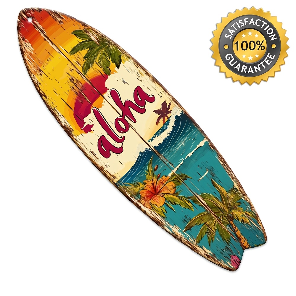 

1pc Vintage Surfboard Wooden Plaque Sign - 16"x4.7" Wall Hanging Decor For Beach, Pool, Outdoor, - Multipurpose, No Electricity Required, English Text - Ideal Summer Gift