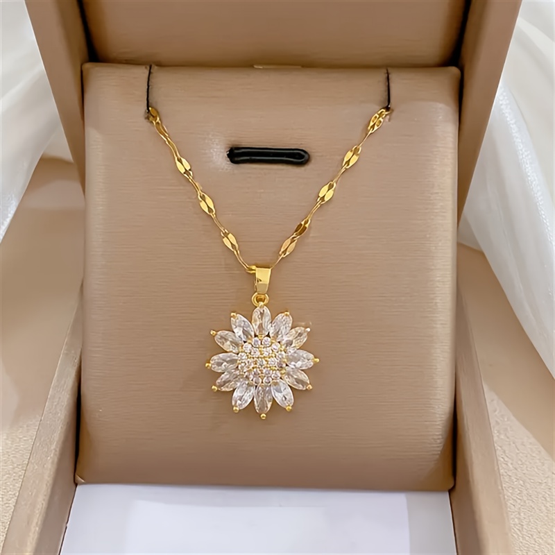 TEMU Sunflower Pendant Necklace | Exquisite Sweater Chain Bone Chain Jewelry, Suitable For Women' Wear | A Gift For Lovers