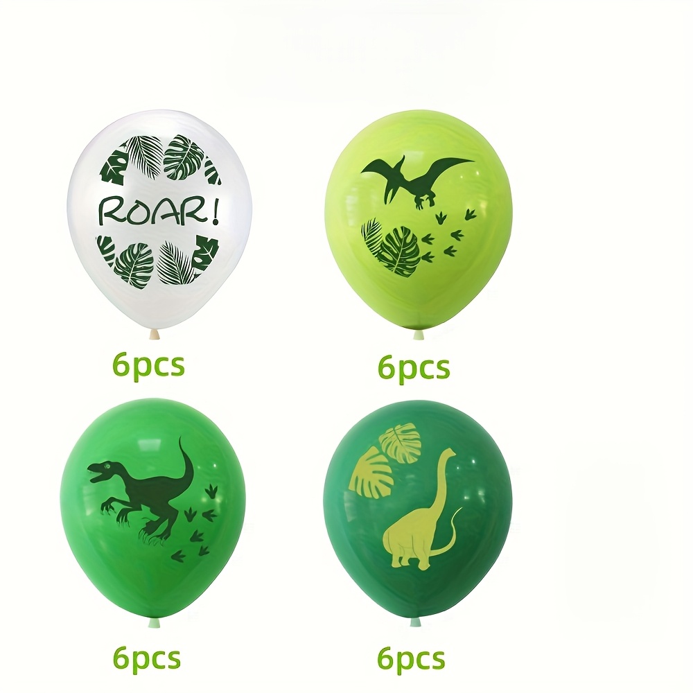 25pcs Dinosaur Balloons, Dino Printed Balloons Green White Lime Green Latex Balloons For Birthday Party Jungle Dinosaur Themed Decoration For Boys Birthday Party Baby Shower Supplies
