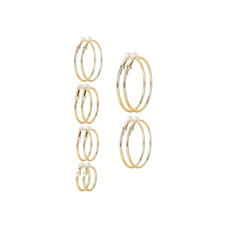 6-pair Women's Non-piercing Golden Hoop Earrings Set