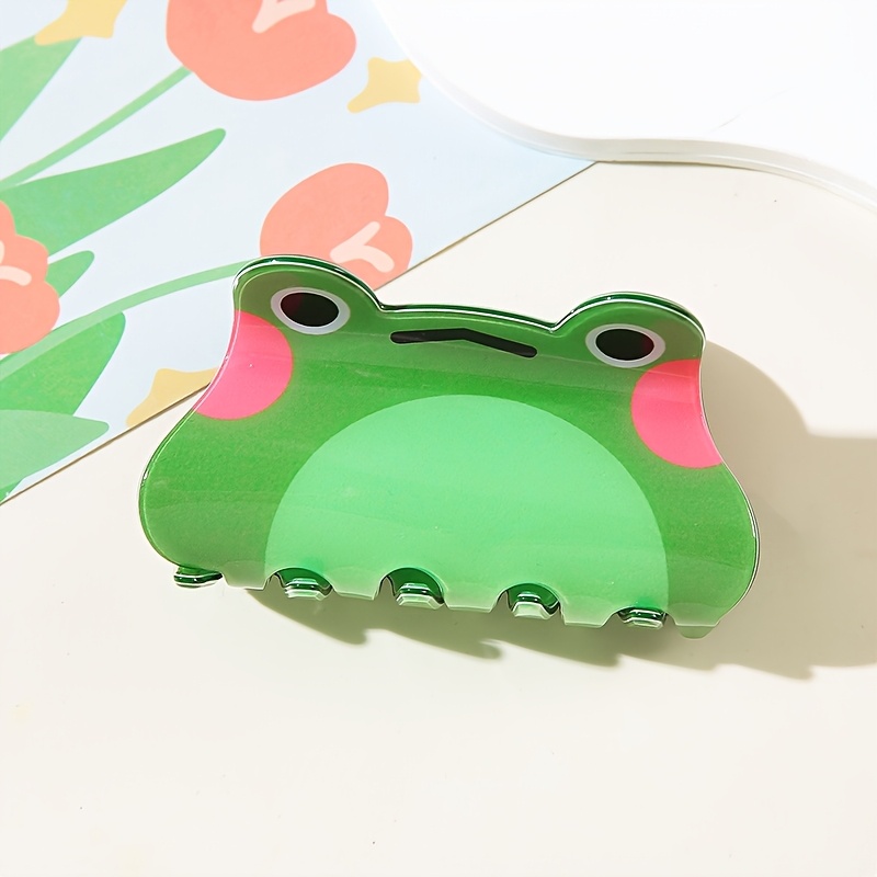 TEMU Pince à cheveux requin-pince en acrylique créative de grenouille de dessin animé, pince à cheveux douce et mignonne avec imprimé visage ,
