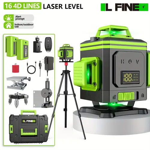 lf laser level kit 360 self leveling 16 lines remote control rechargeable battery tripod stand portable hard case ideal for construction picture hanging indoor outdoor use