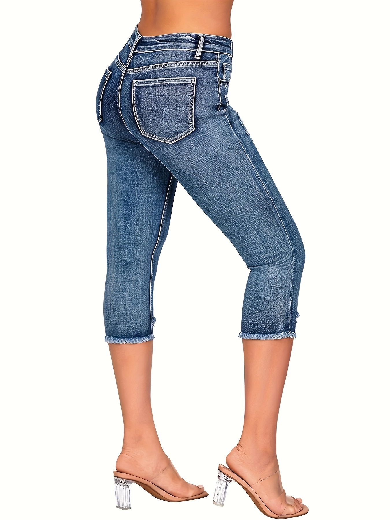 Women's Stretch Skinny Capri Pants Non-See-Through Stretchy Jeans,  Machine Washable Tight Leg Pants for Women, Office, Party, Everyday  Spring/Summ