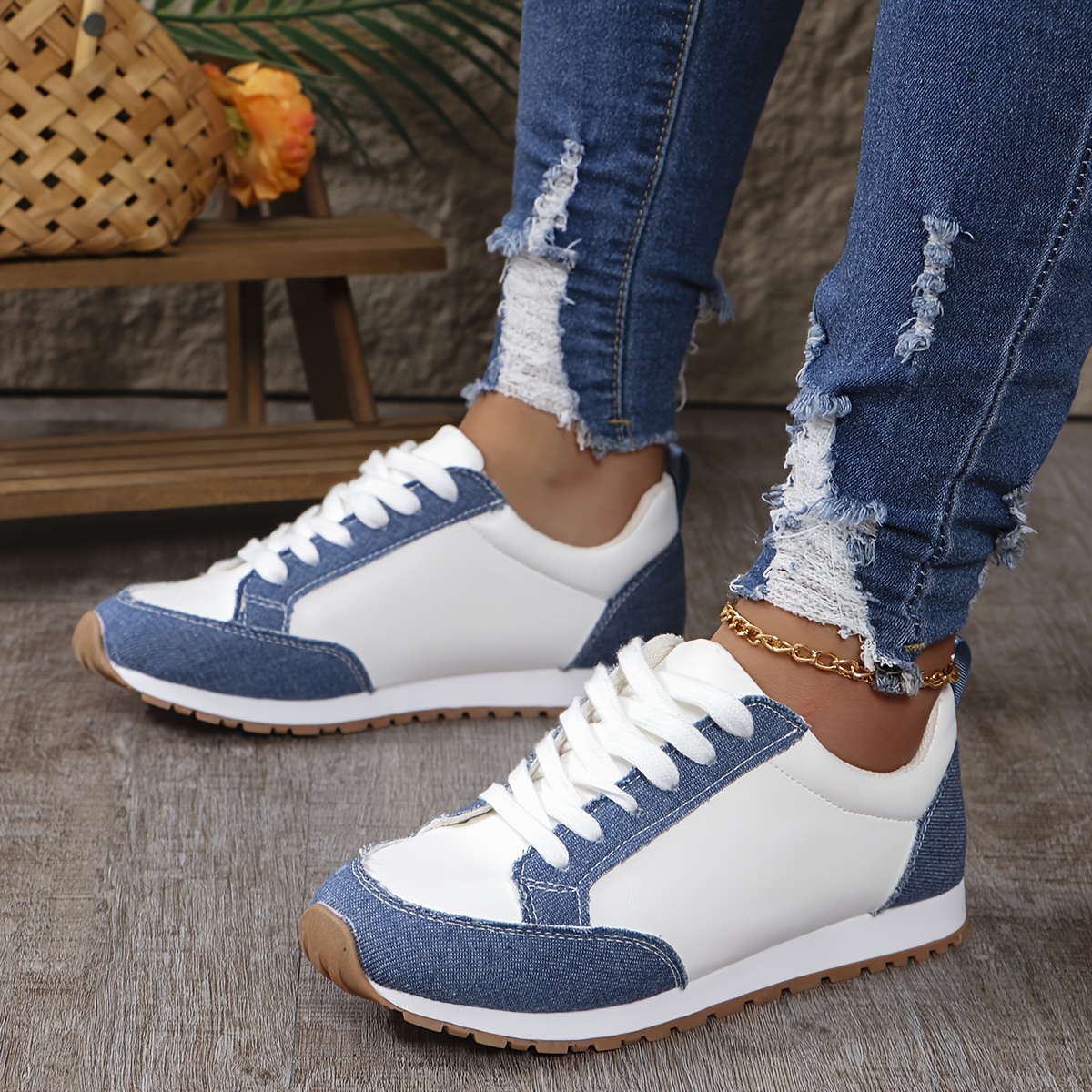 166 denim white lace sneakers comfortable slip low Temu South Africa