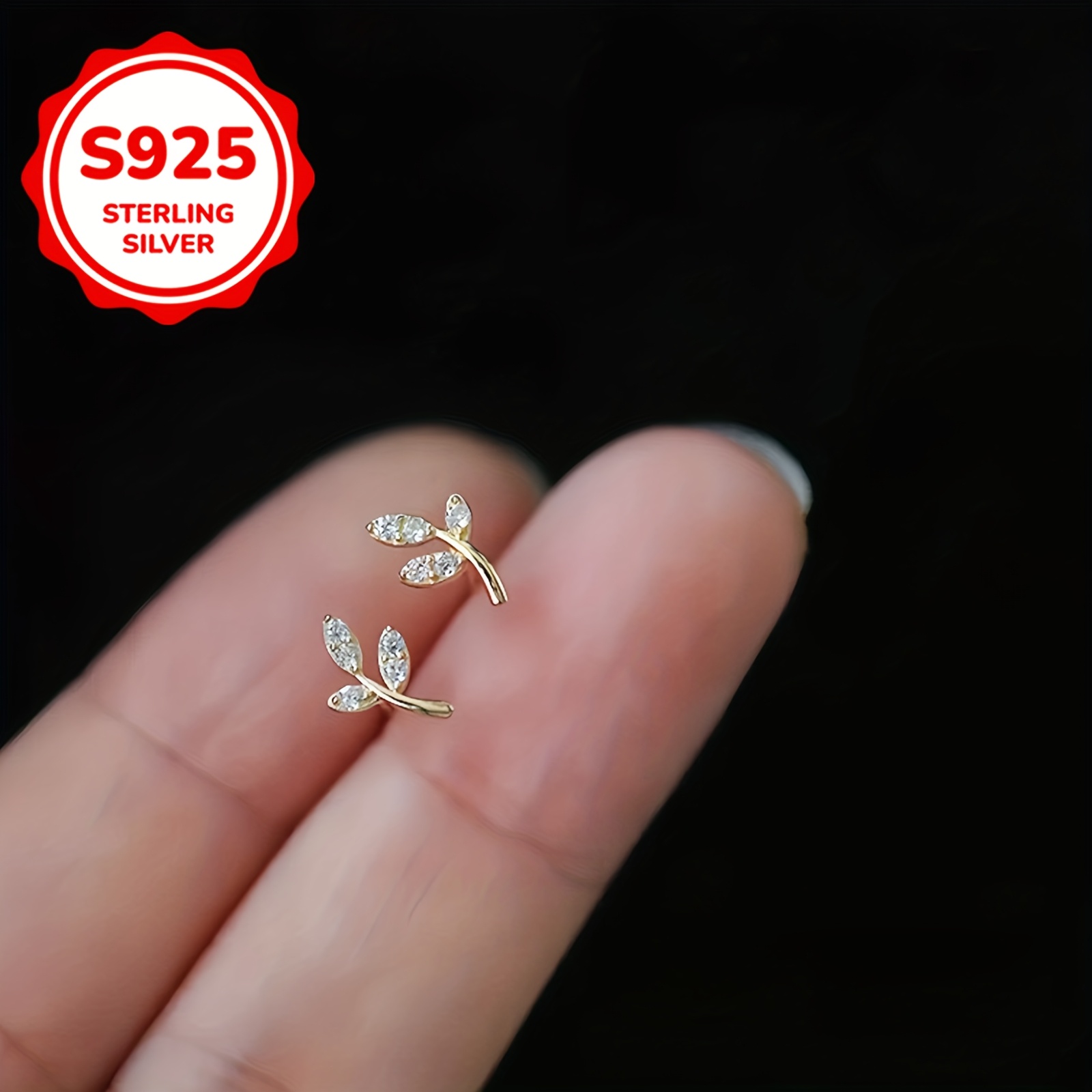 Image of 1 Pair/piece Of Women's Fashion Earrings S925 Silver Small Leaf Design Inlaid With Synthetic Zirconia Earrings Weighing 0.7g Suitable For Daily Wear/back To /is For ' Anniversaries Or Birthdays