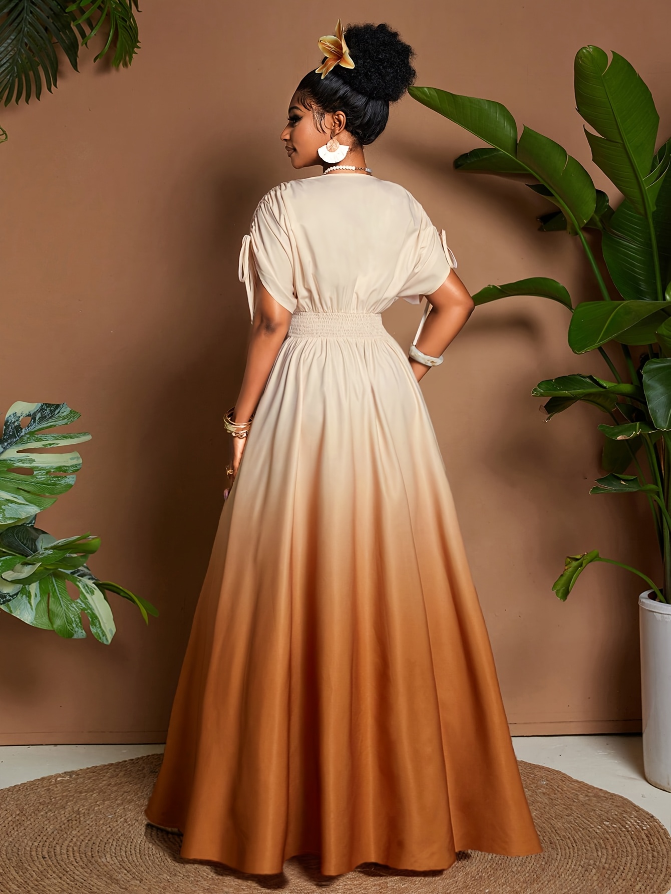 womens elegant gradient v neck long maxi dress fitted bodice - Temu Oman
