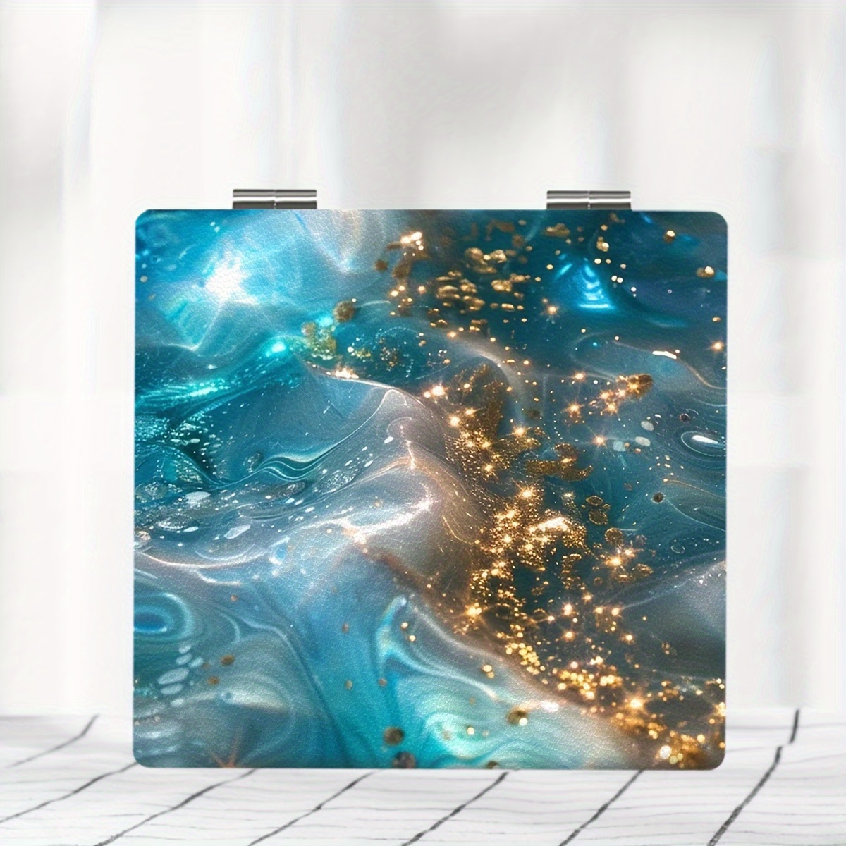 TEMU Premium Textured Pattern Portable Makeup Mirror Convenient Folding Small Mirror Mini Handheld Makeup Mirror Daily Holiday Birthday Christmas New