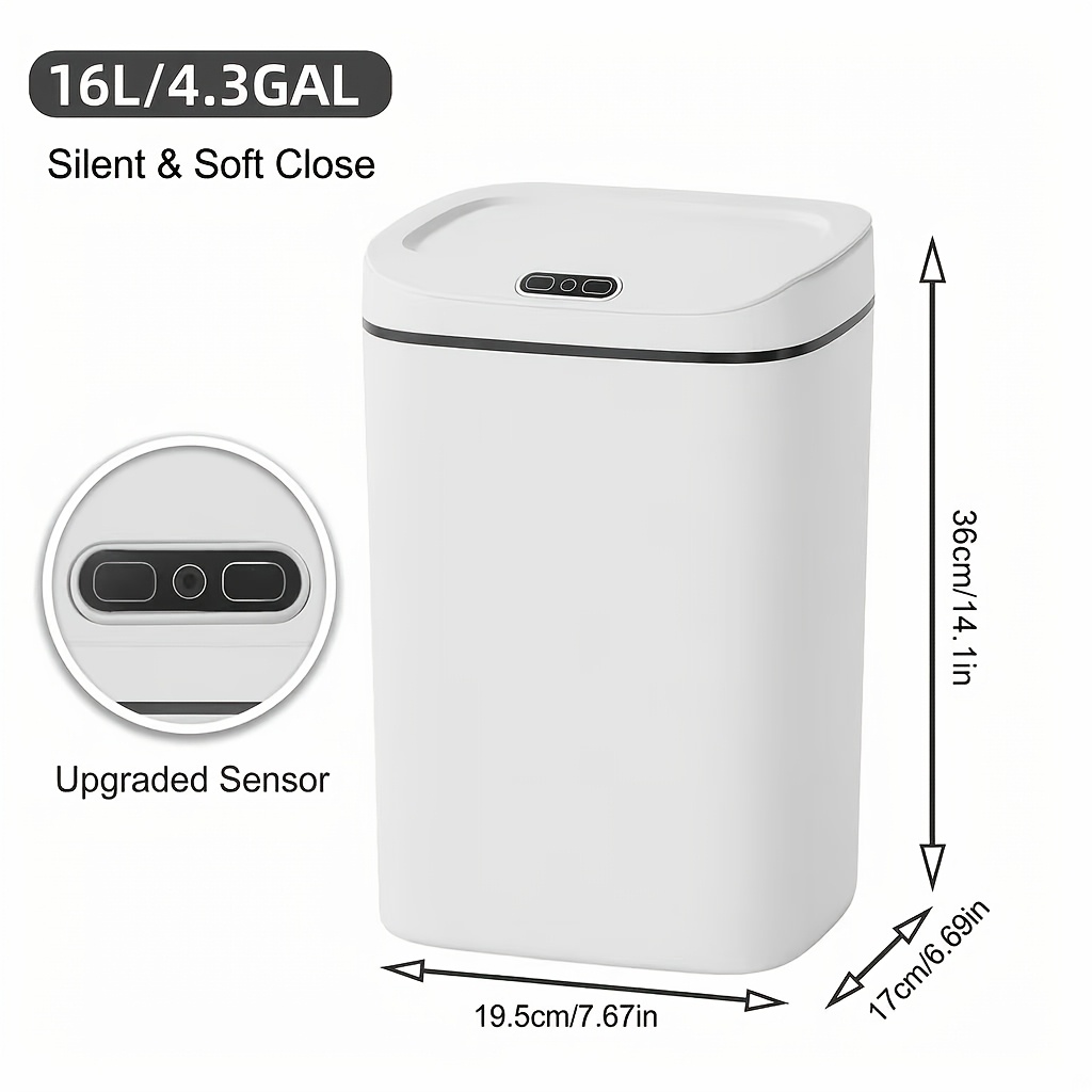 TEMU 1pc Bathroom Motion-sensing Smart Trash Can, Smart Trash Can, Lidded Touchless Trash Can, Minimalist Style, Suitable For Home, Kitchen, Office,