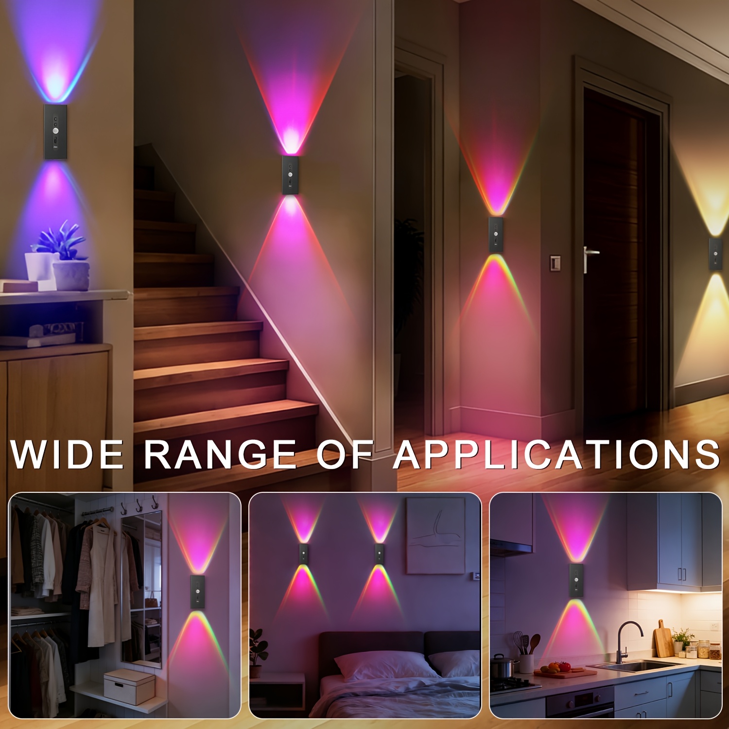 2/4 Stück Magnetische LED Bewegungsmelder Wandleuchte, Dimmbar 8 Farben, RGB Warmes Orange Leuchten, Geeignet für Deko Schlafzimmer, Wohnzimmer, Küchen, Bars, Treppen, Spielzimmer, Korridore und Partys, Korridor- USB/Batteriebetrieben, Nachtlicht Dekoration