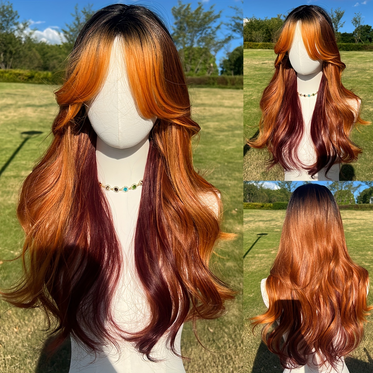 TEMU Elegant 26-inch Orange Curly Wig With Bangs, Suitable For Women-heat-resistant Synthetic Hair, Beginner-friendly, Suitable For Casual Attire And Halloween Parties.