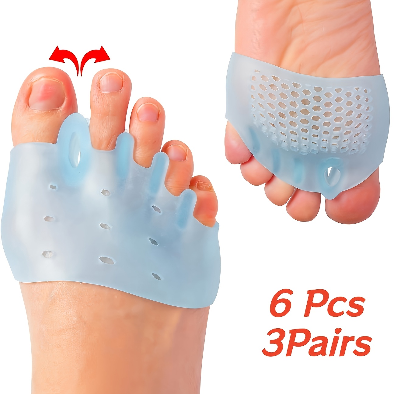 TEMU 6pcs (3 Pairs) Metatarsal Pads - Forefoot Cushion Support, Comfortable And Soft, Fits The Foot, Suitable For Shoe Types