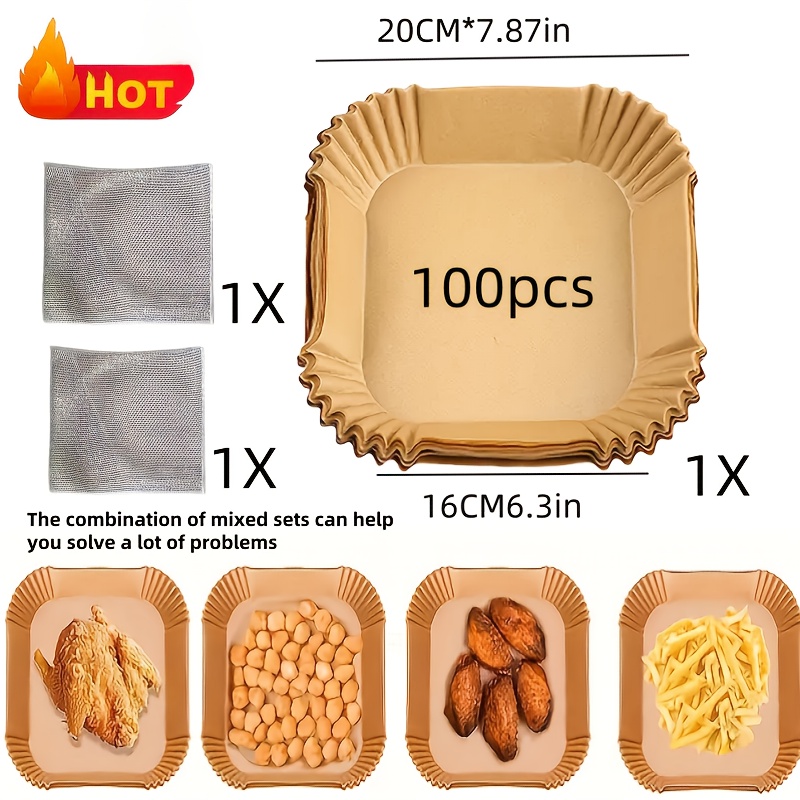 

Lot de /2 Accessoires pour Friteuse à Air, Doublure en de Cuisson Jetable, Antiadhésif, à l'Huile, de Cuisson Carré, Convient pour la Cuisson, la Friture et la Préparation des Repas