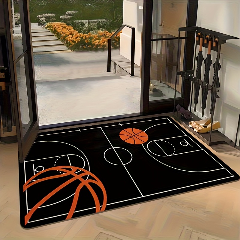 TEMU A Basketball Printed Flannel Rug, Made Of Polyester Fiber, With A Thickness Of 0.39 Inches, Suitable For Home Decor In Kitchens, Living Rooms,
