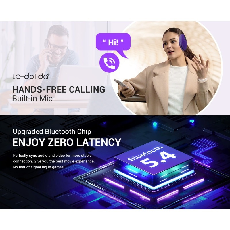 LC-dolida Winter Ear Muffs & Wireless Headphones 2-in-1, Unisex Thermal Headphones with Noise Cancelling Mic, Wireless 5.4, USB-C Charging, 10H Playtime, Ergonomic Headband & Detachable Cable, for Outdoor Sports, Cycling, Skating