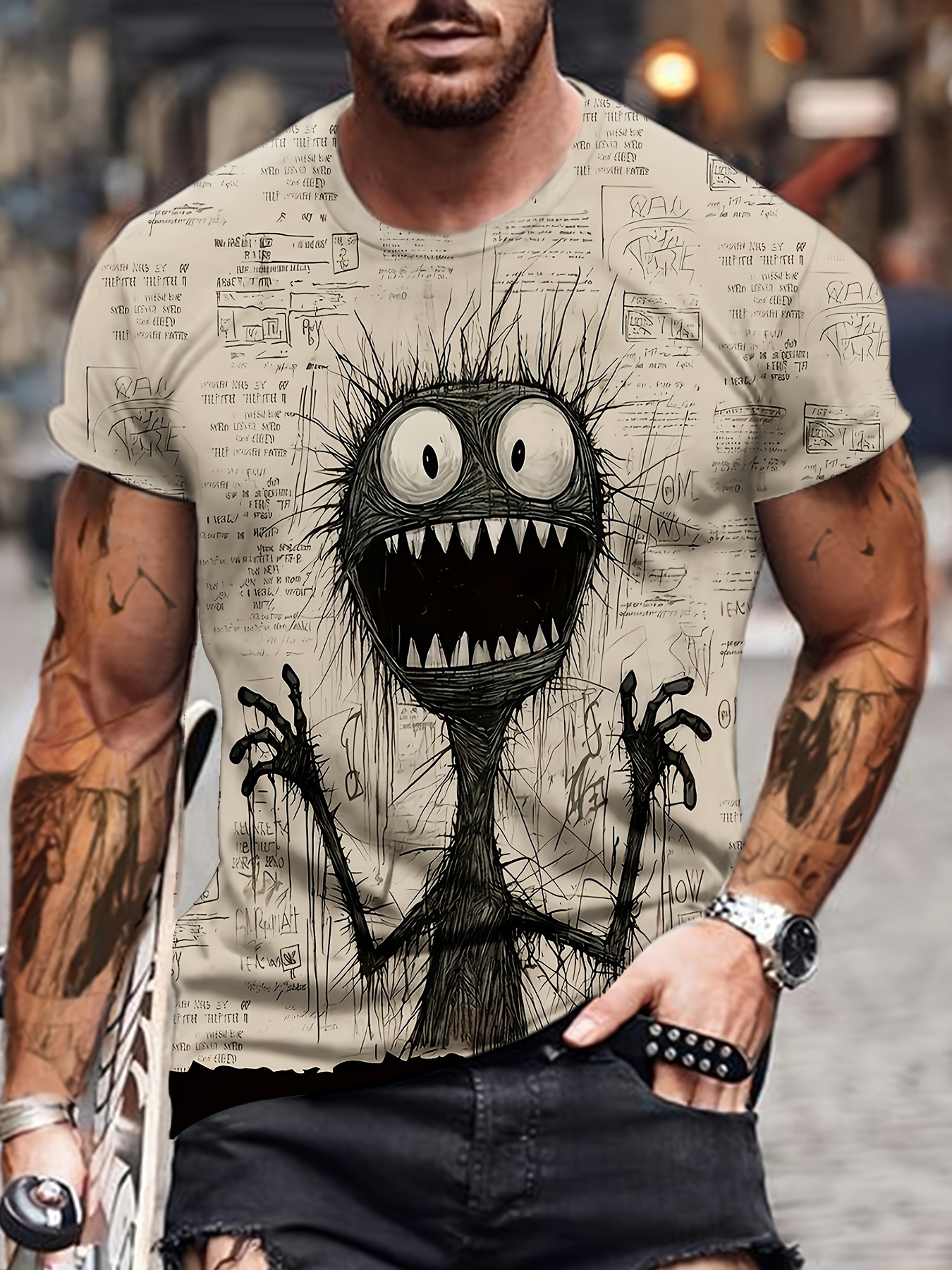 Plus Size Men's Funny Anime Character Graphic Print T-shirt For Summer, Trendy Casual Short Sleeve Tees For Males