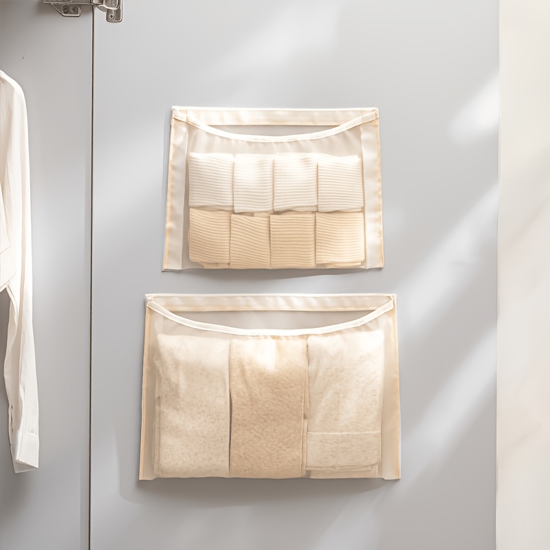 TEMU 2-pack Beige Mesh Wall-mounted Storage Sacks, No-drill Closet Door Organizer For Underwear And Socks, Large Capacity Foldable Hanging Bags For
