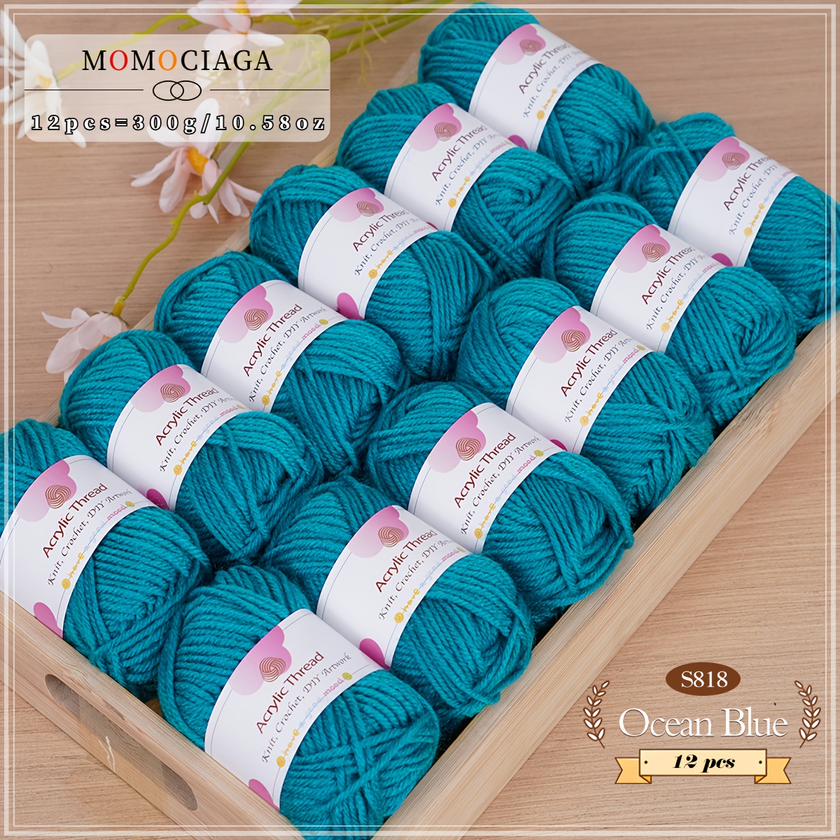 TEMU 12pcs Hand-knitted Acrylic Yarn - Total 300g/10.58oz, Soft And Fluffy For Knitting & Crocheting Handicrafts, Scarves, Cushions And Festive