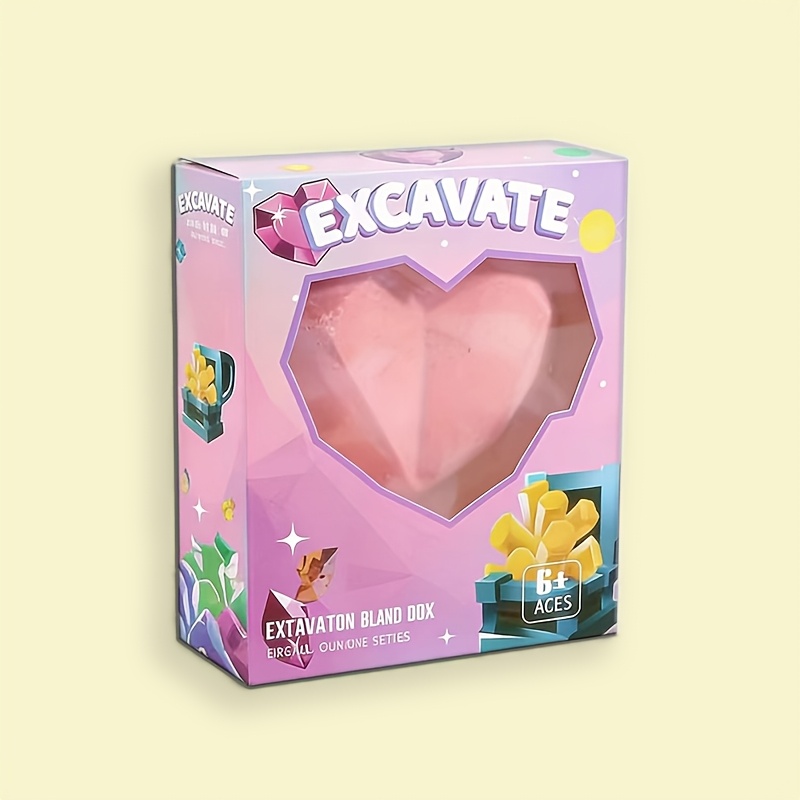 Image of Fei 1pc Heart-shaped Interactive Digging Kit, Diy Handmade Digging, An Educational Toy To Hand Skills And , An Interesting Archaeological Adventure Gift For Boys And Girls