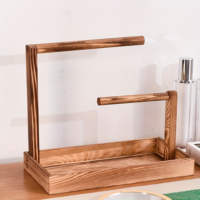 TEMU 1pc Rustic Wooden Jewelry Organizer Stand - Versatile Desktop Display For Necklaces, Bracelets, Watches, Beads - Rectangular Solid Wood Jewelry Rack, No Electricity Needed, Jewelry Towers