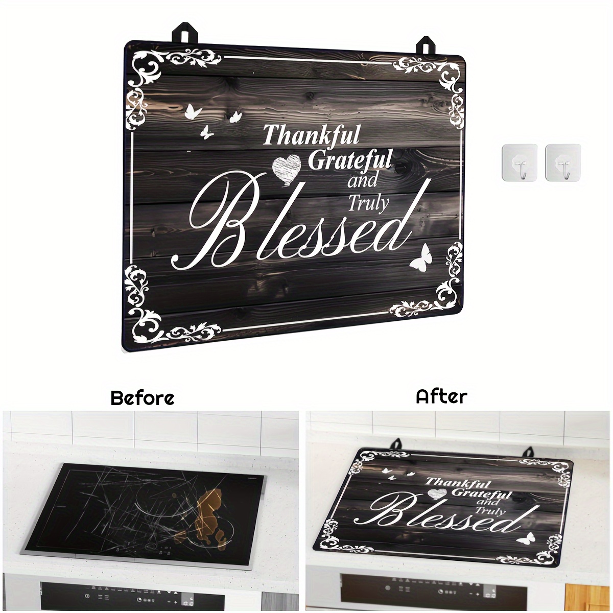 

1pc Heat-resistant Electric Stove Cover, 28.5x20.5" - ". . Blessed." Design With Decorative , -proof Natural Rubber, For , Dishwasher Safe, Ideal For Cooktops & Washer Dryer Mats, Stove Top Protectors