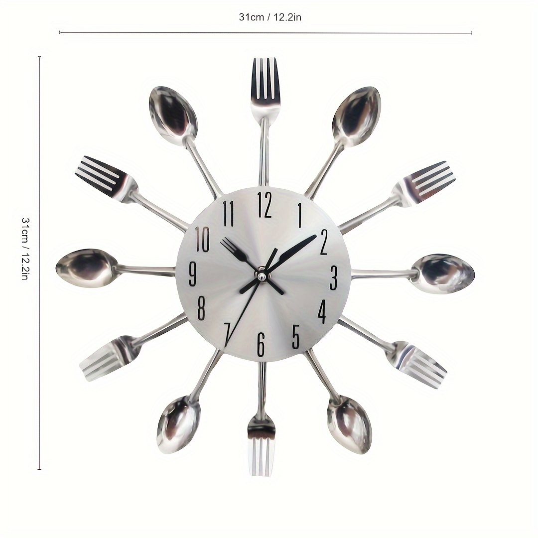 1pc Creative Metal Wall Clock, Kitchen Utensil Spoon And Fork Wall Hanging Decorative Clock, Ideal Decor For Kitchen, Dining Room, And Living Room