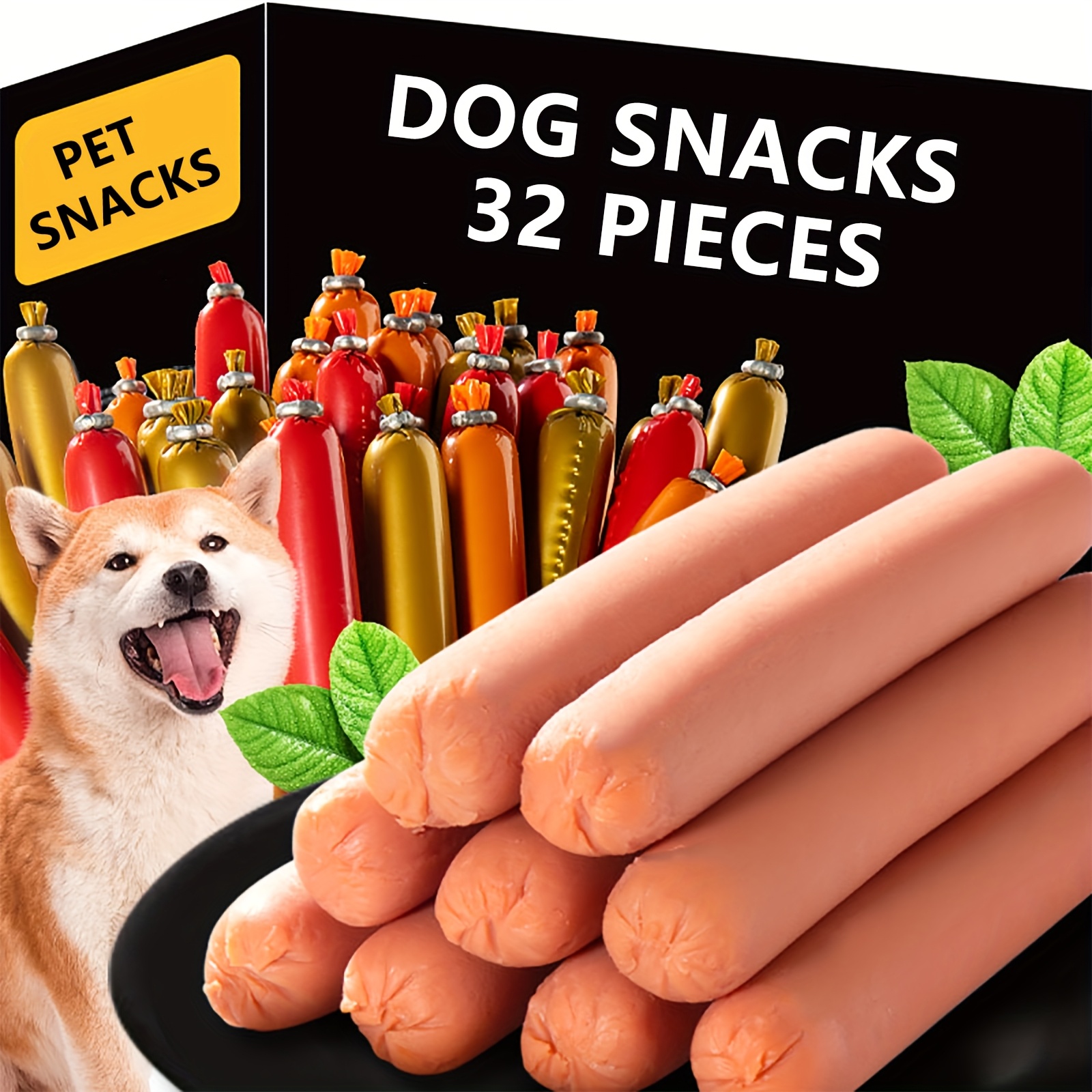 TEMU 32-pack/16-pack Grain-free Dog Sausage Treats For All Breeds - Chicken Flavor Dental Chew Sticks, Snacks For Puppy Adult Dogs, Mix With Food