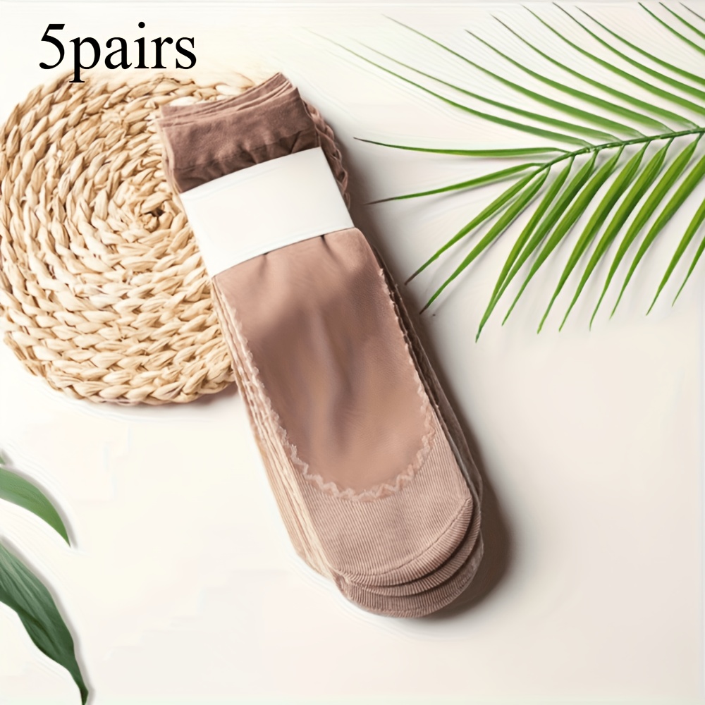 Image of 10pcs Set (5 Pairs) Women's Sheer Thin Ankle Socks, Breathable Nude Short Socks, Lace Mesh Women's Short Socks, Non-slip